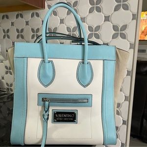 Authentic Valentino Cynthia By Mario -Handbag Tote White And Blue